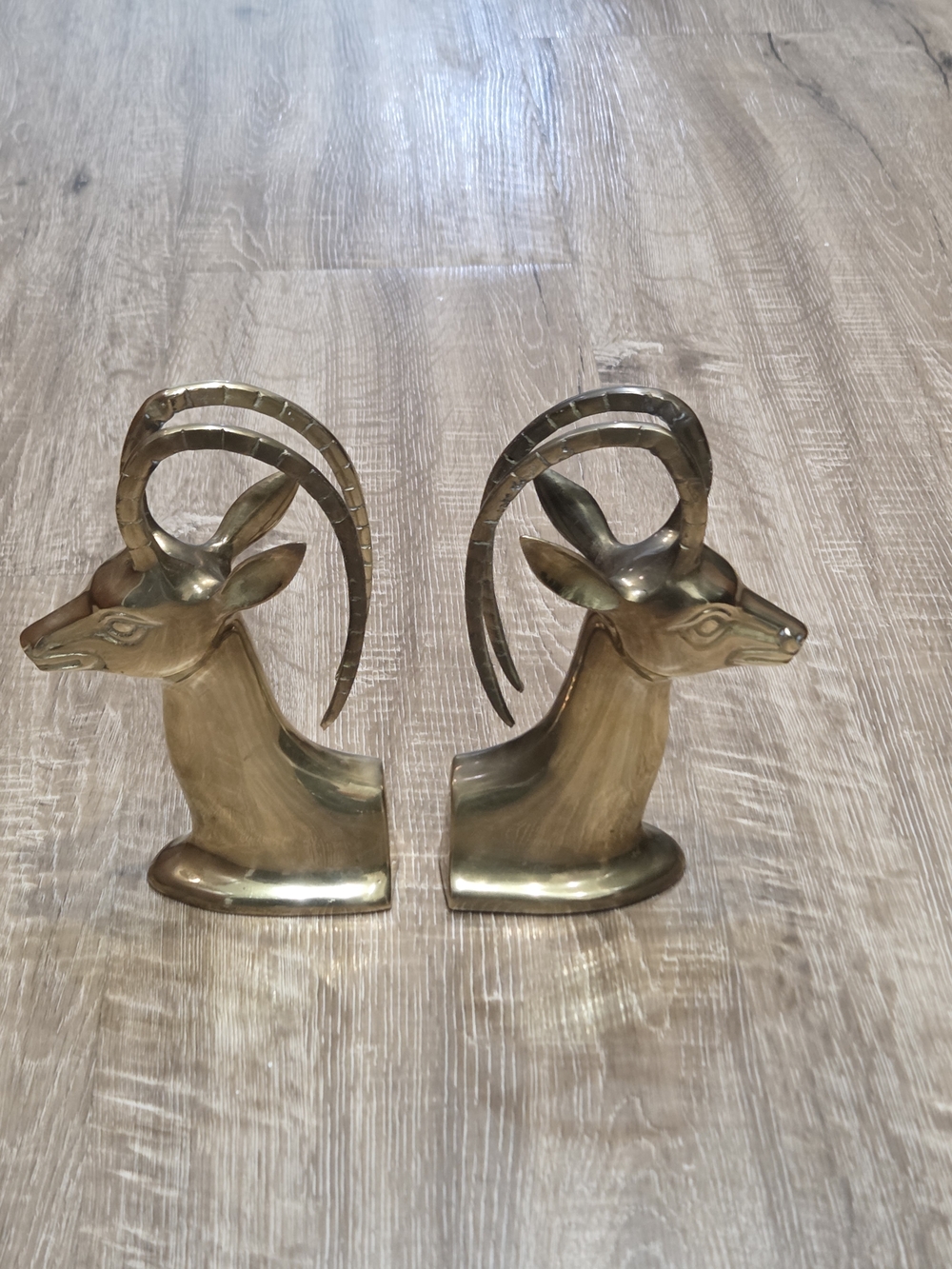 Vintage Brass Ram Heads Longhorn Gazelles Book Ends